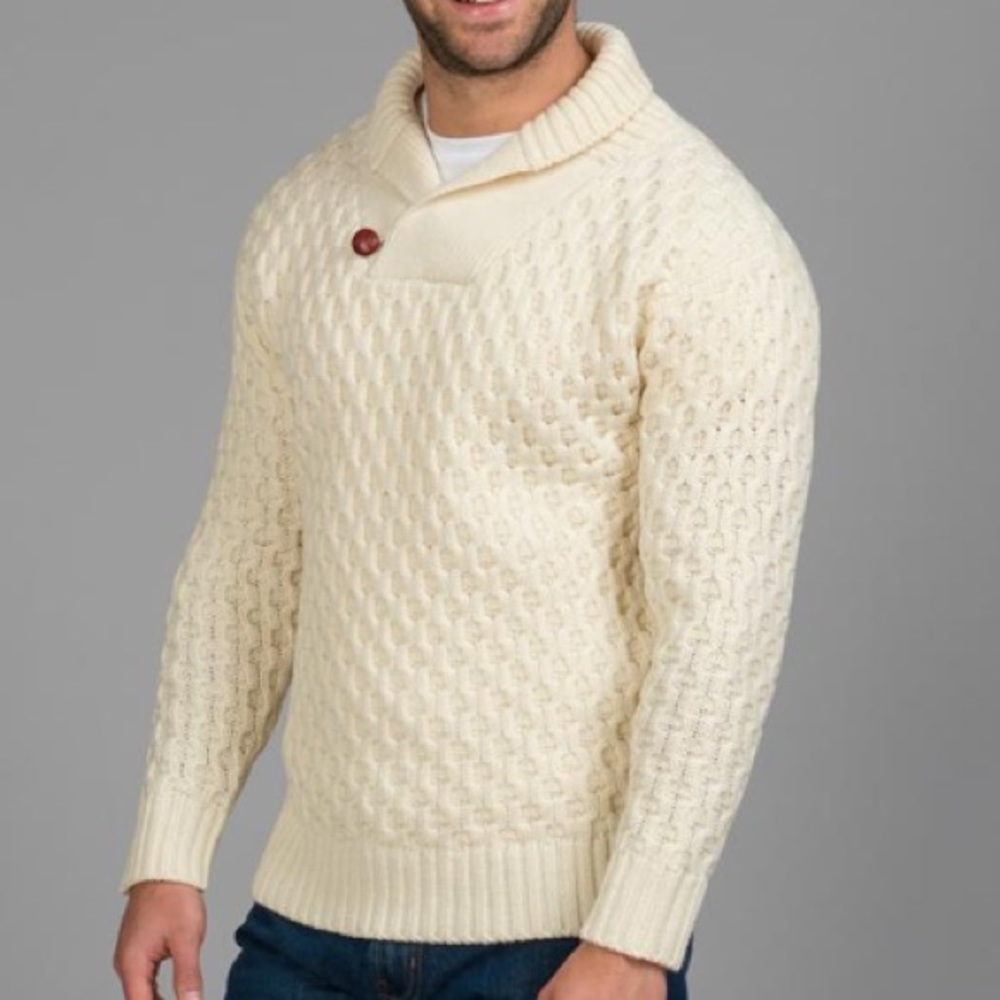 Blarney NEW Merino Wool Michael Shawl Neck Aran Originals Sweater Mens sz L